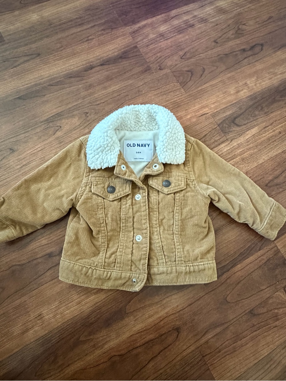 Baby Old Navy Tan Corduroy Jacket with Cream Sherpa Collar